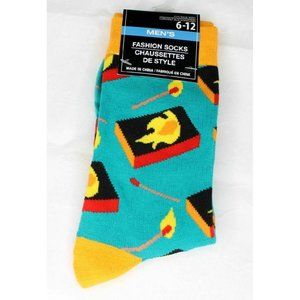 Mens Multicolor Novelty Socks  6-12  Matches Matchsticks Matchbox Camping Fire